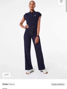 Figs Navy Wide-Leg Jumpsuit with Drawstring Waist